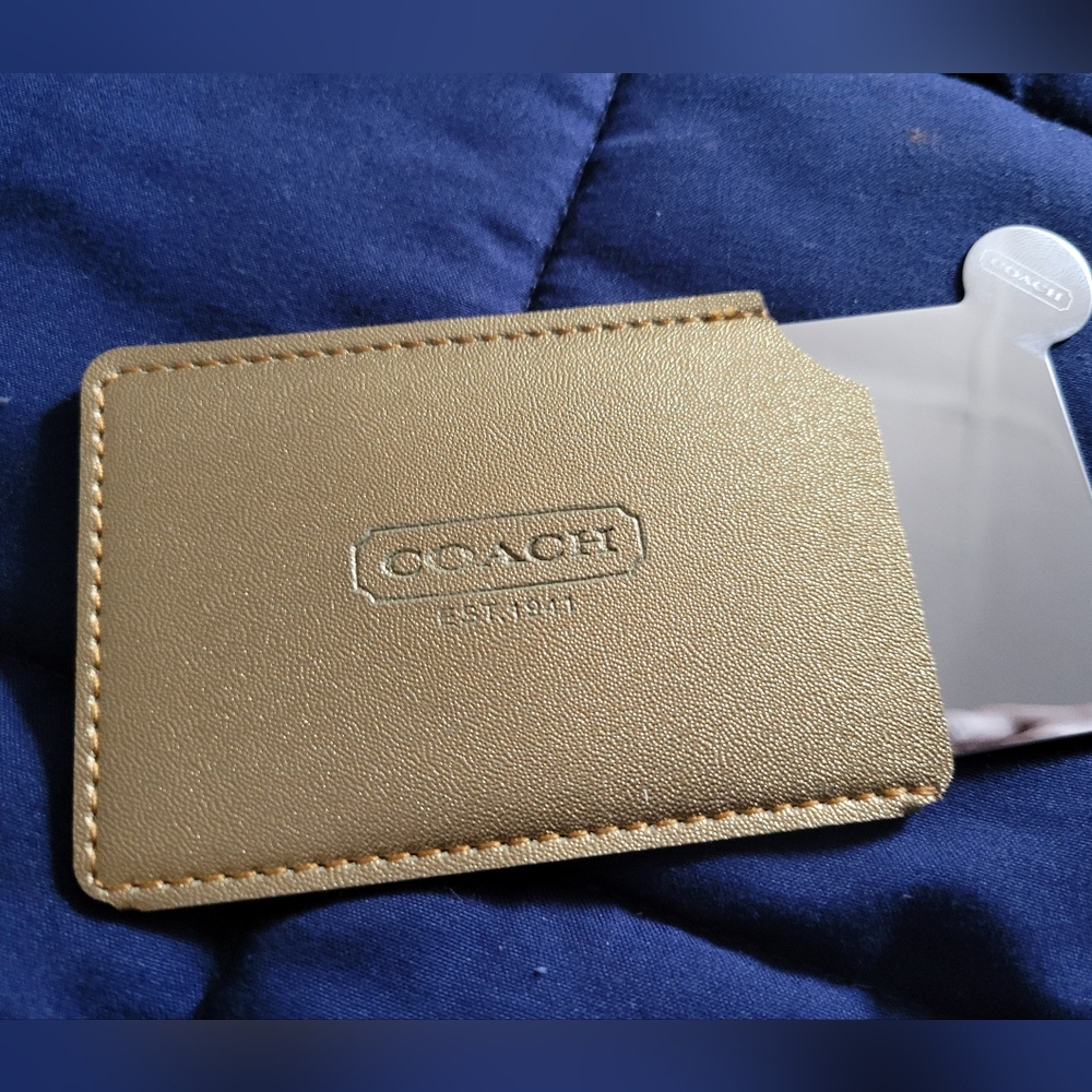 Sale GOLD LEATHER CASE W STAINLESS STEEL MIRROR. Unbreakable COACH Promo item.